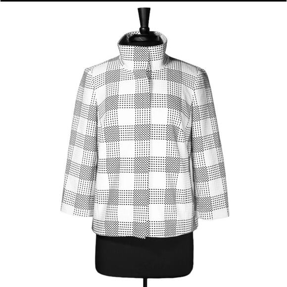 Talbots women’s jacket size 12 zip blazer coat black and white - Picture 2 of 15